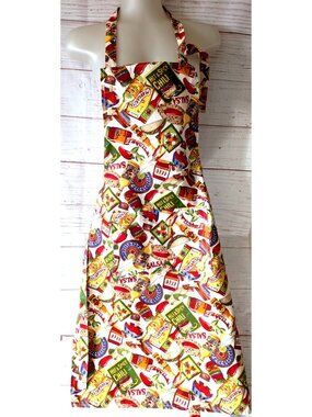 Now Designs Danica Bib Apron Colorful Mexican Food Cotton Pocket Knee Lenth USA